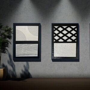 Textured 3D Abstract Art Set - 9x12 Black Canvas with White Texture